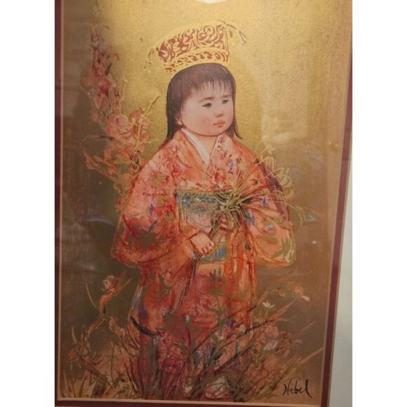 Vintage Print Edna Hibel Limited Edition Asian Girl 22"x15" Gold Frame 1274/2000 - Picture 2 of 10